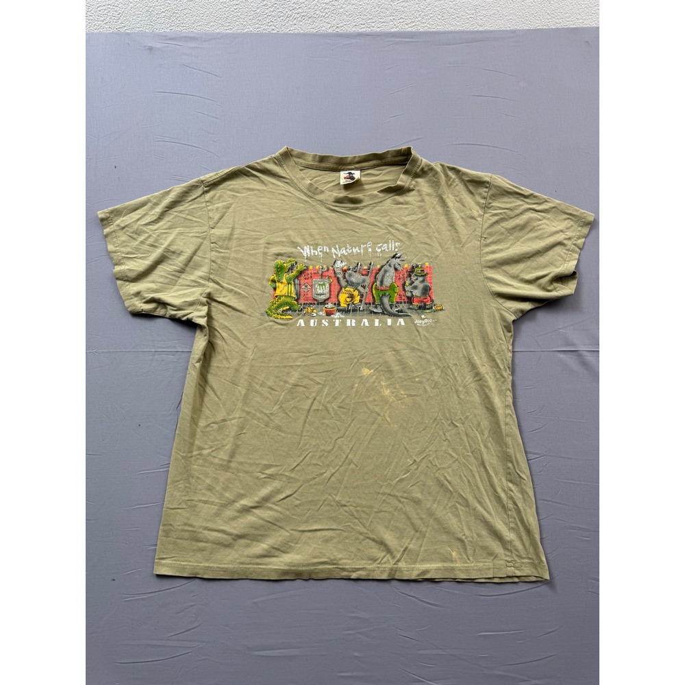 Vintage Joey Roo Australia When Nature Calls Graphic T-Shirt Khaki Green Large